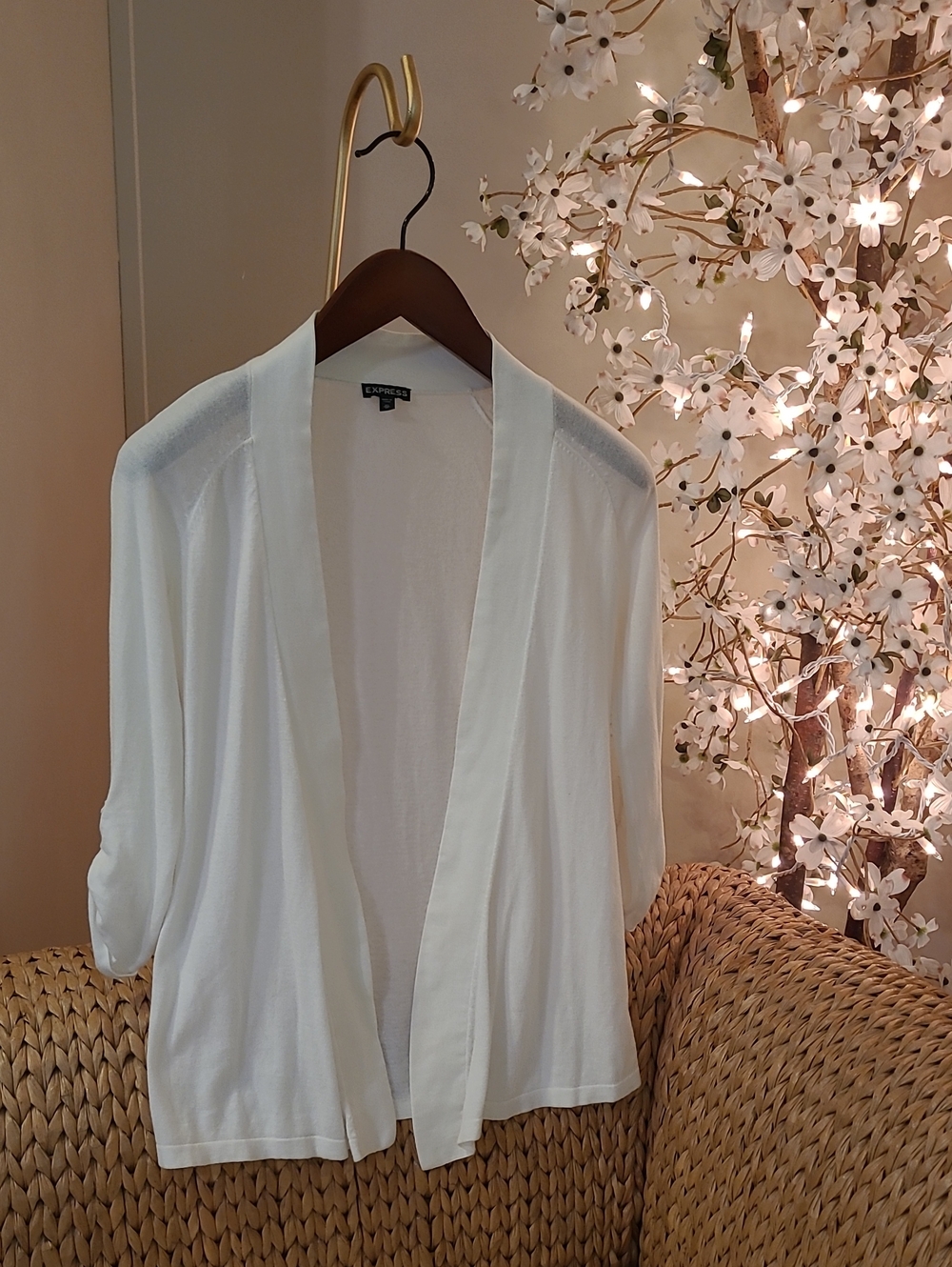 Lightweight Cream Open-Front Women's Cardigan